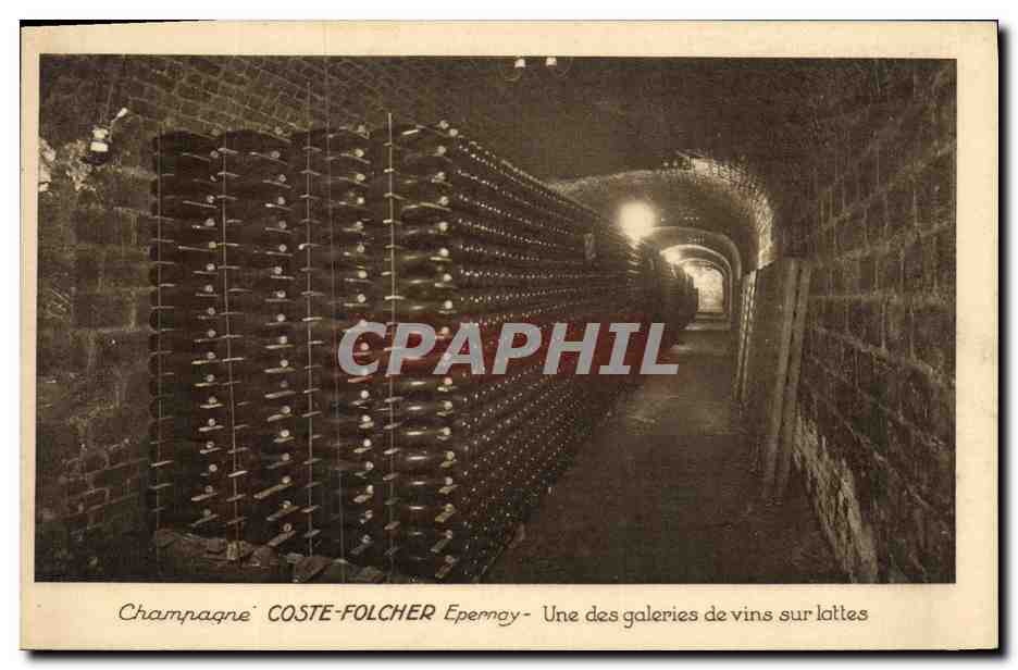 CPA Folklore Vin Vendange Champagne Coste Folcher Epernay Une des galeries de vins sur lattes