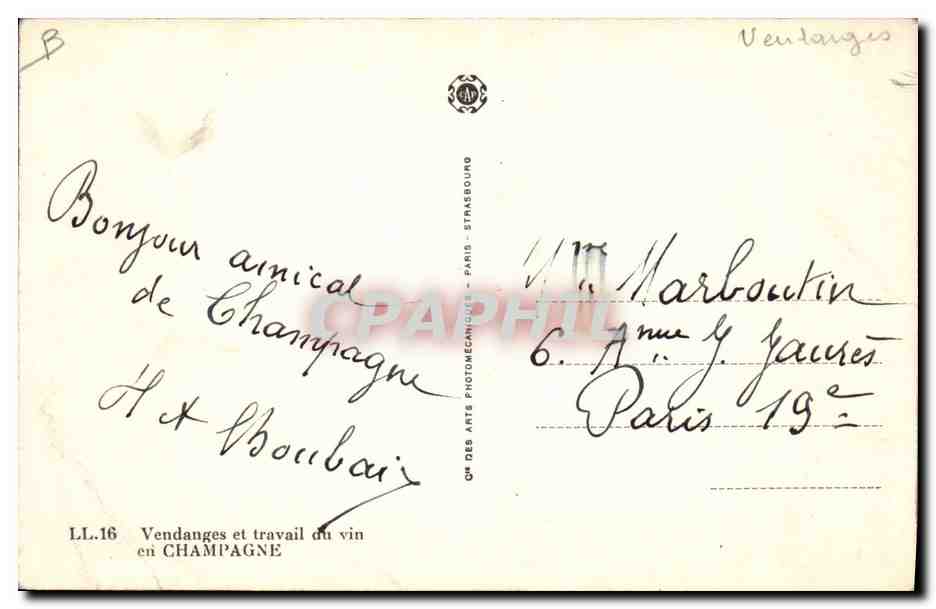 CPA Folklore Vin Vendange Champagne Vendanges et travail du vin en Champagne — Rückseite