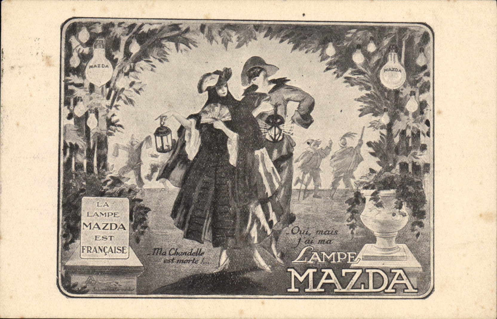 CPA Publicite Lampe Mazda Carnaval Ampoule Ma chandelle est morte Pierrot