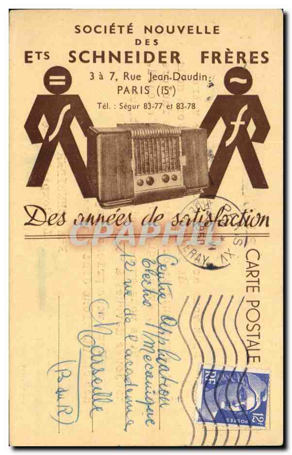 CPA Publicite Societe Nouvelle des Ets Schneider Freres Rue Jean Daudin Paris 5eme Radio