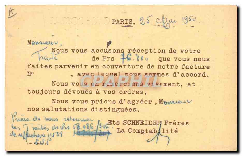 CPA Publicite Societe Nouvelle des Ets Schneider Freres Rue Jean Daudin Paris 5eme Radio — Verso