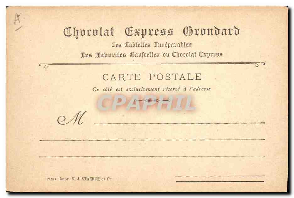 CPA Publicite Economie Sociale Chocolat Express Grondard Orlow Exposition 1900 — Verso