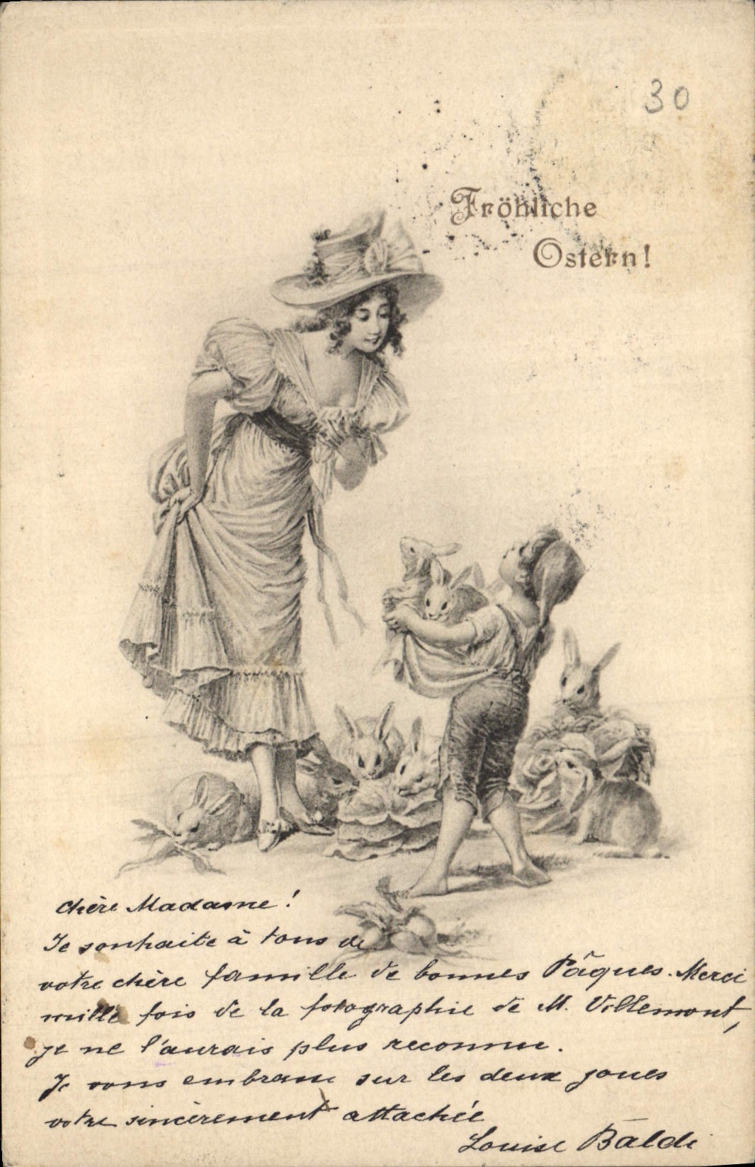 CPA Fantaisie Illustrateur Femme Enfant Lapins Lapin