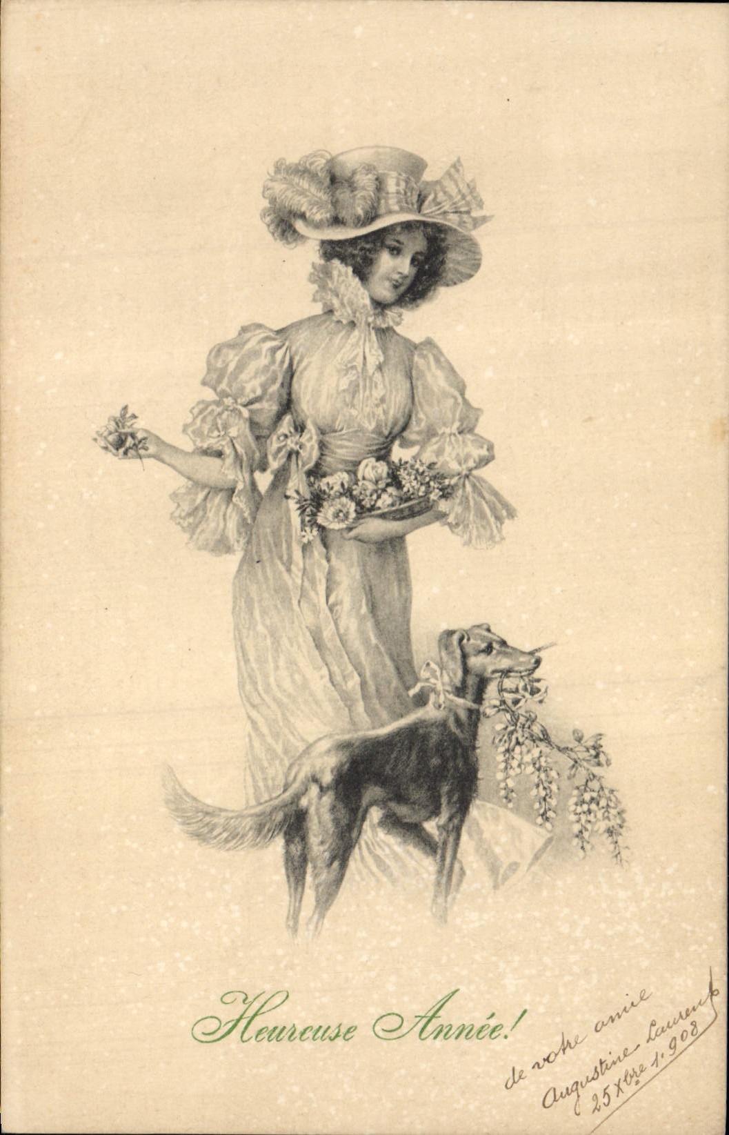 CPA Fantaisie Illustrateur Femme Chien