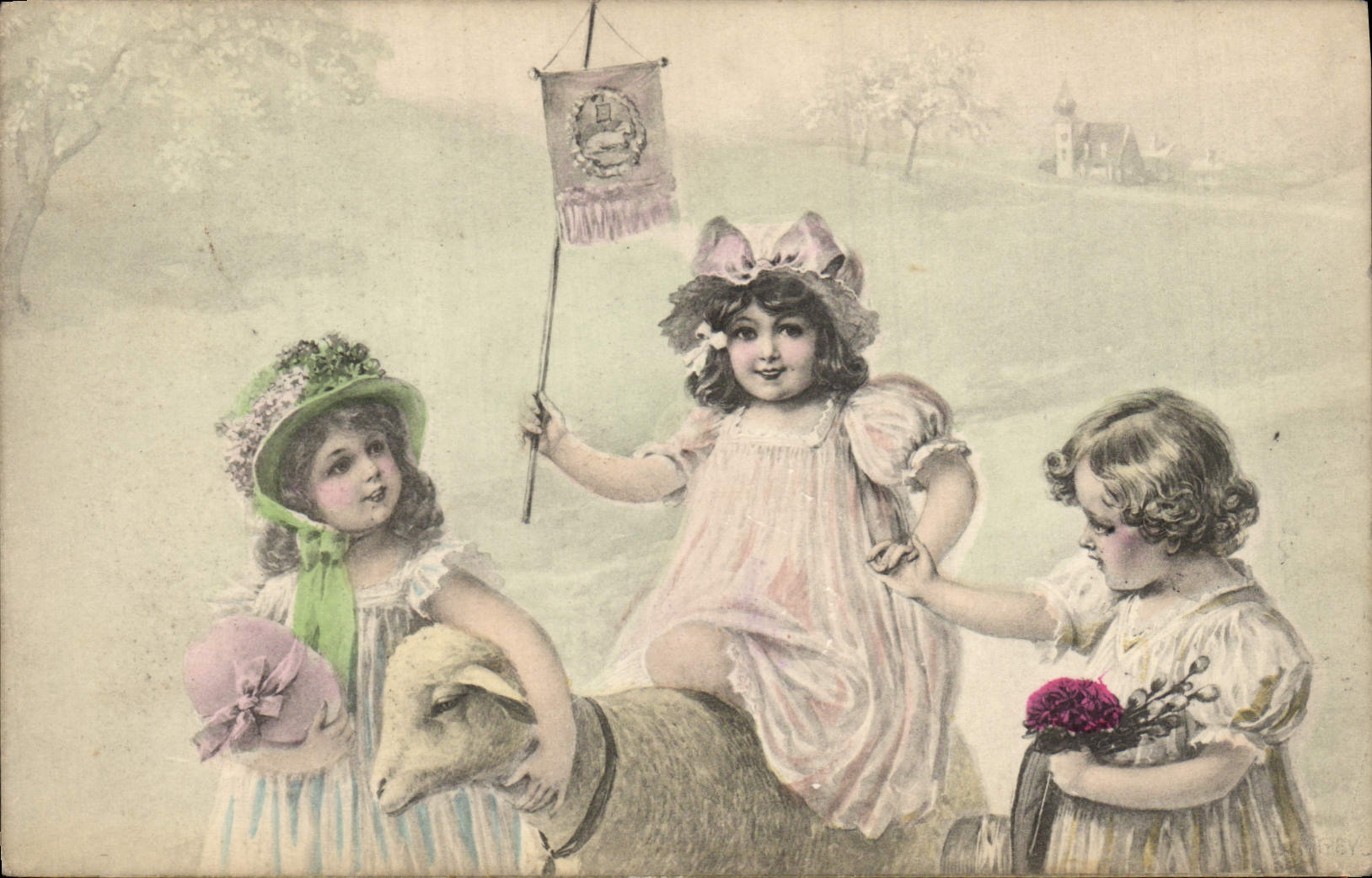 CPA Fantaisie Illustrateur Enfants Agneau 