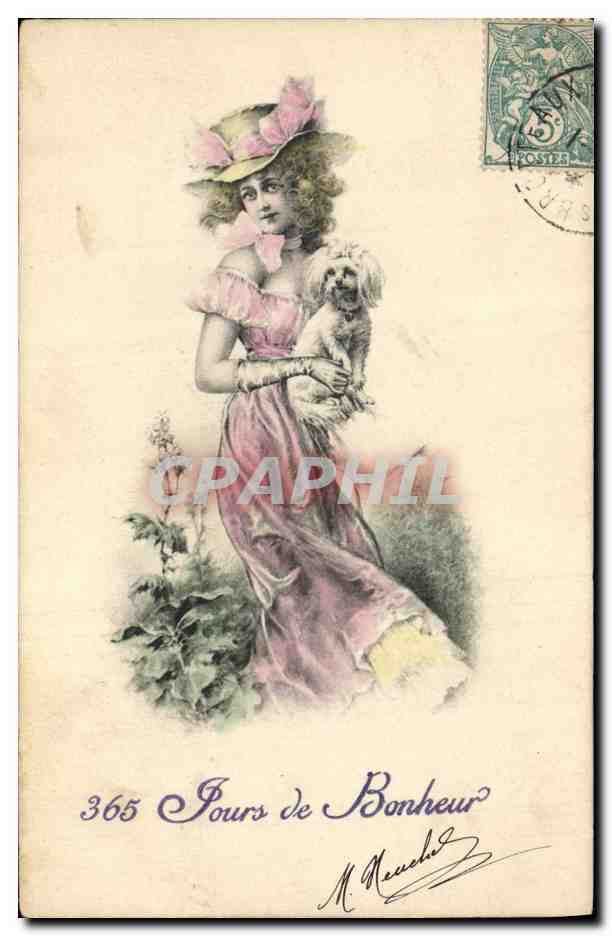 CPA Fantaisie Illustrateur Femme Chien