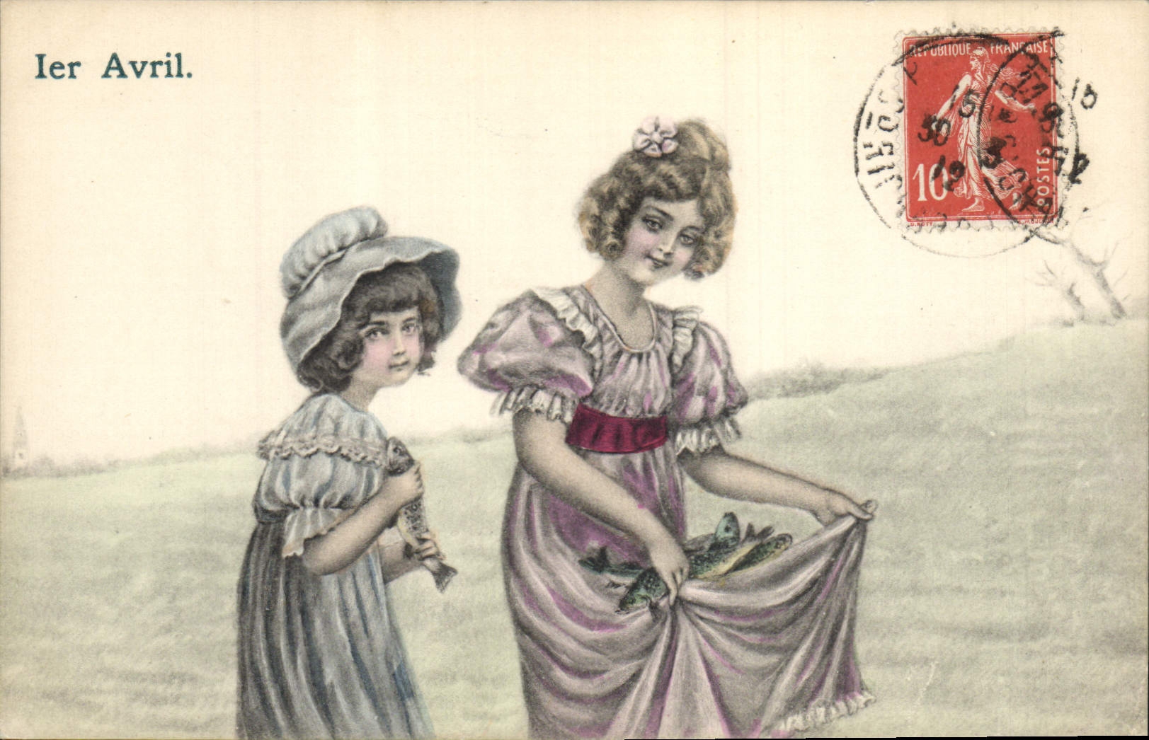 CPA Fantaisie Illustrateur Femme Enfants 1er AVril 