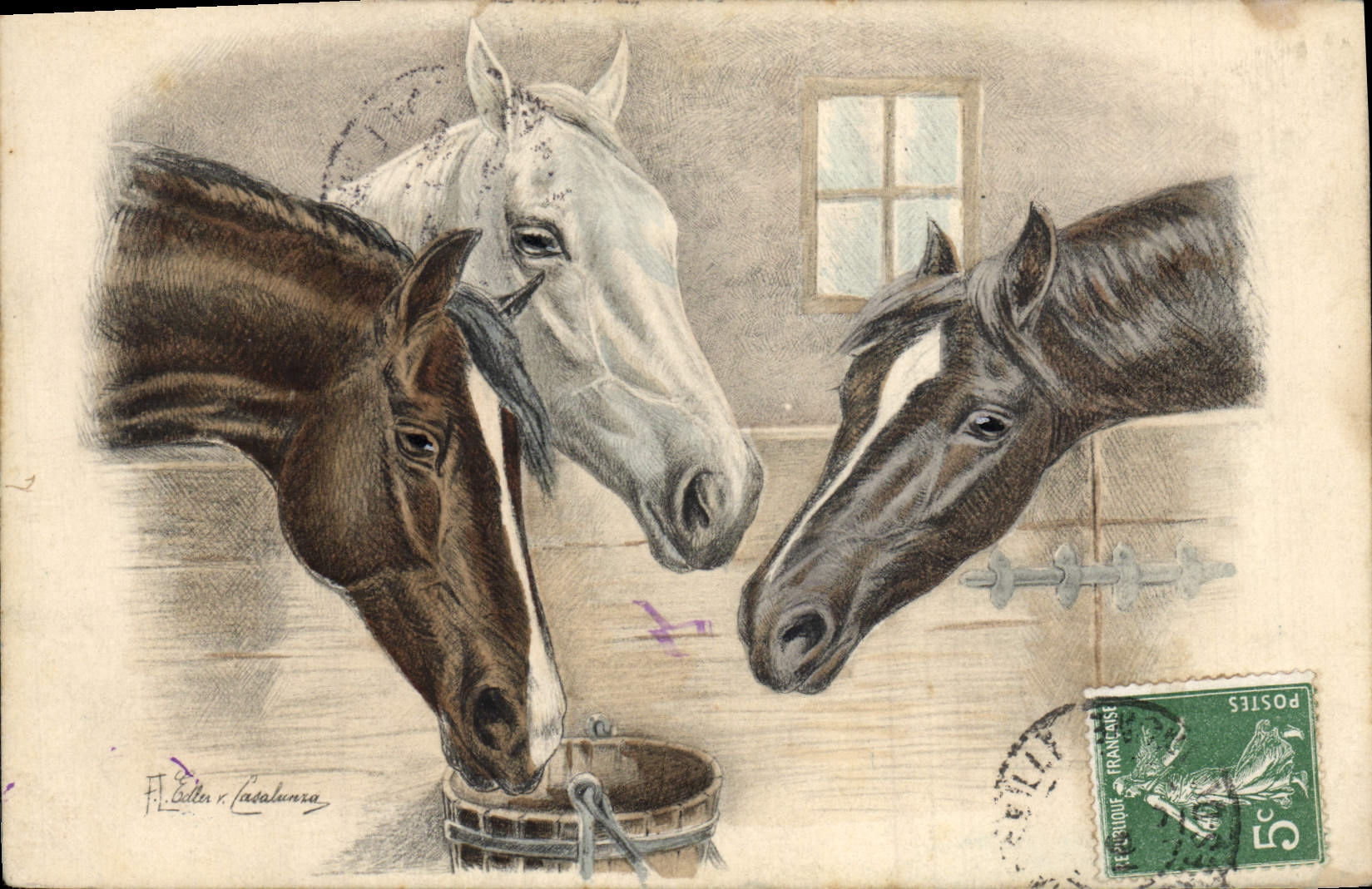 CPA Fantaisie Illustrateur Chevaux 