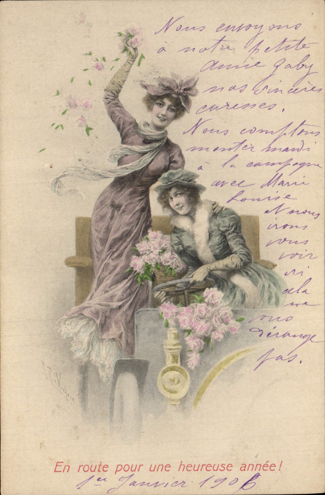 CPA Fantaisie Illustrateur Femmes Automobile 