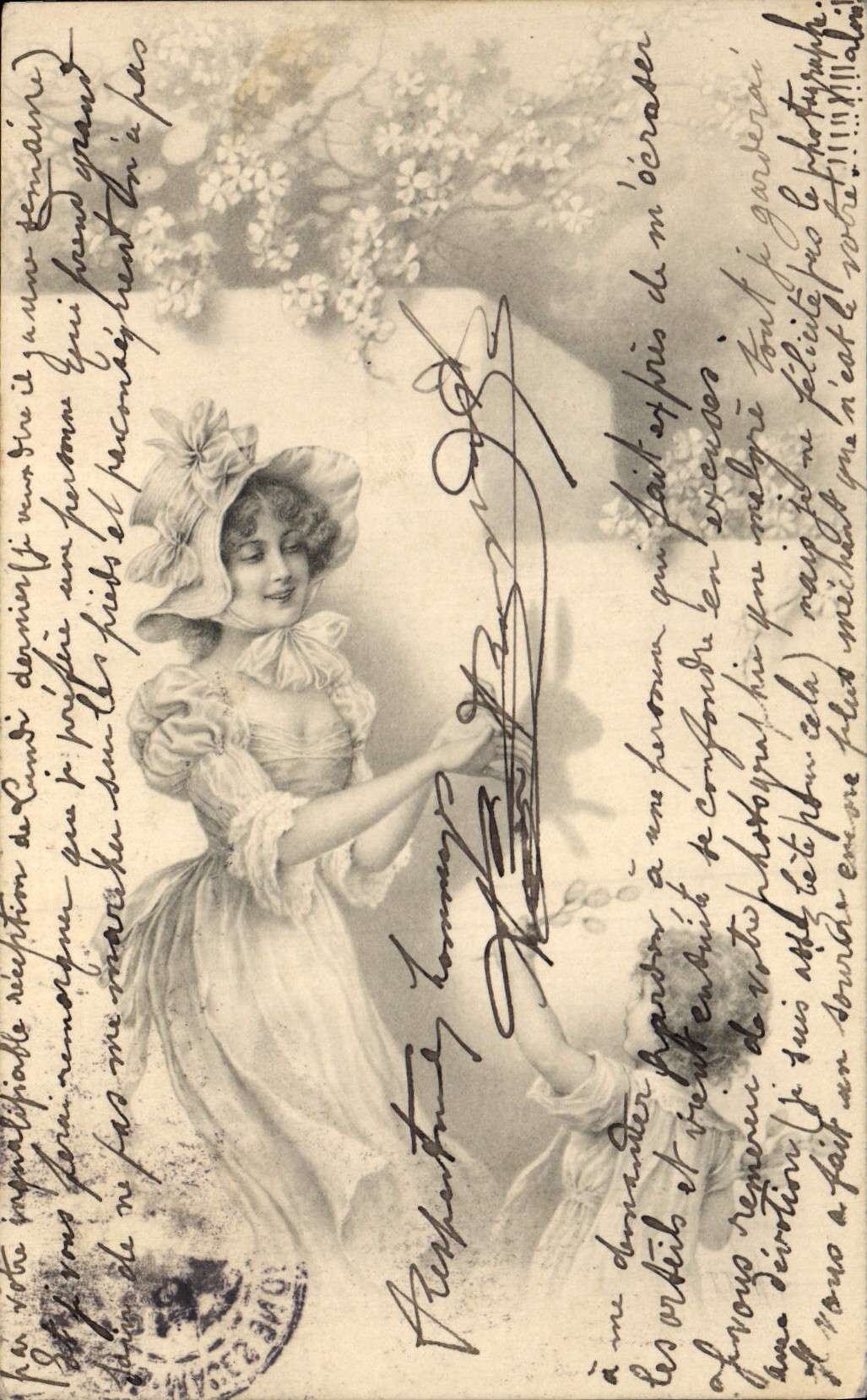 CPA Fantaisie Illustrateur Femme Enfant