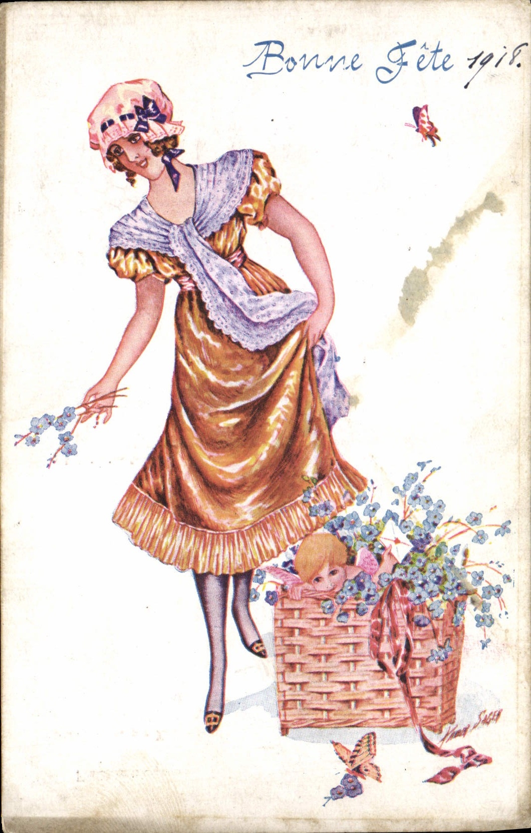 CPA Fantaisie Illustrateur Xavier Sager Femme Papillon
