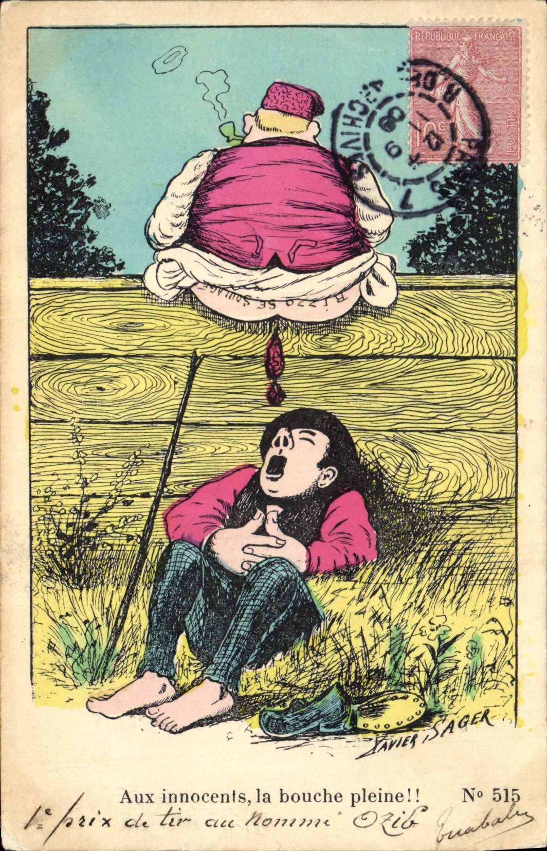 CPA Fantaisie Illustrateur Xavier Sager Aux innocents la bouche pleine 