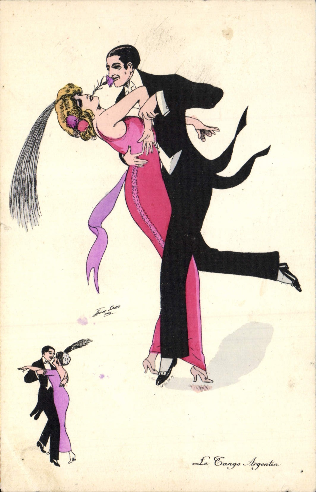 CPA Fantaisie Illustrateur Xavier Sager Femme Le tango argentin Danse
