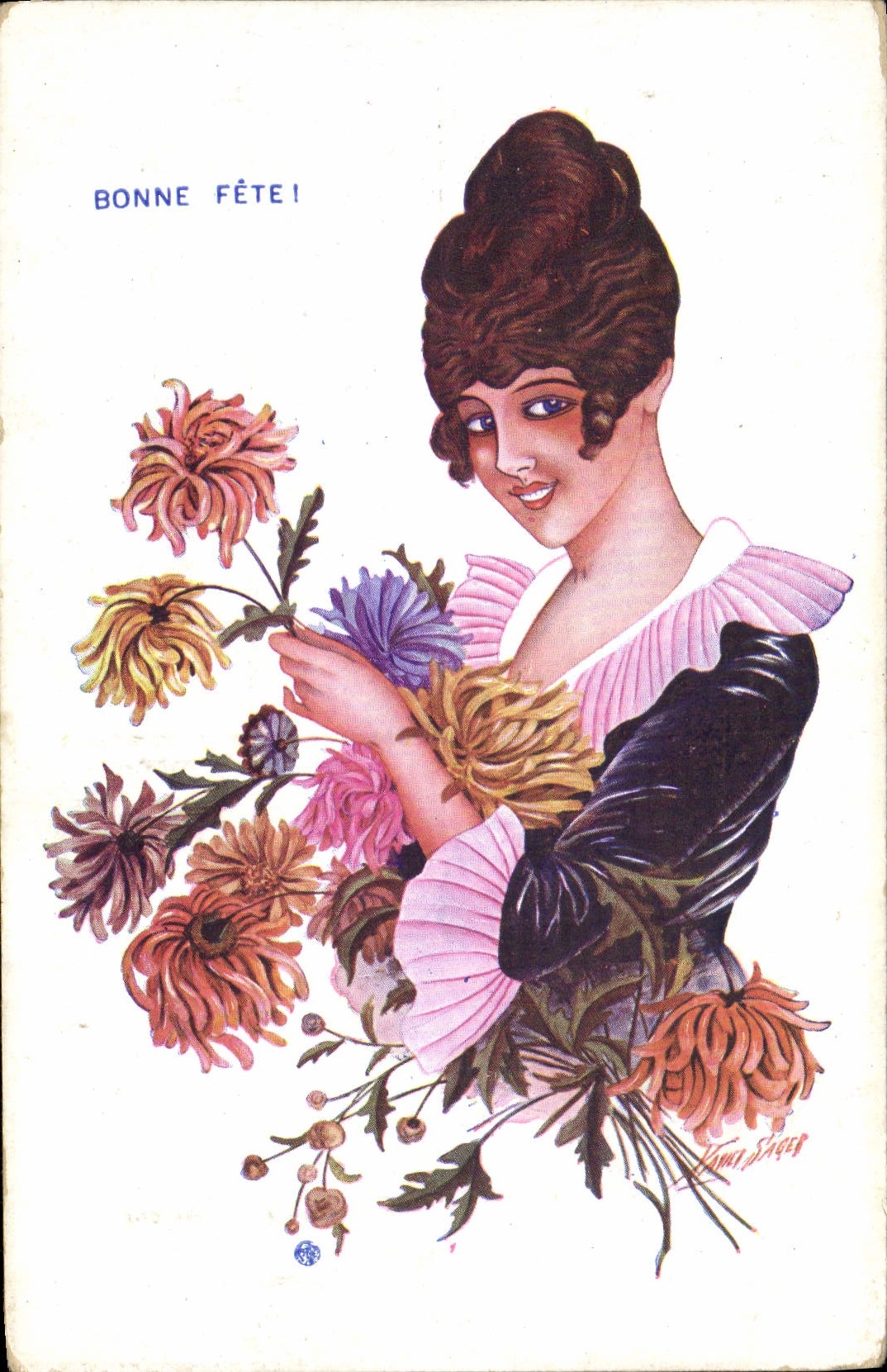 CPA Fantaisie Illustrateur Xavier Sager Femme Bonne fete