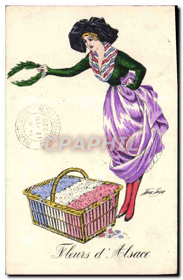 CPA Fantaisie Illustrateur Xavier Sager Femme Fleurs d'Alsace