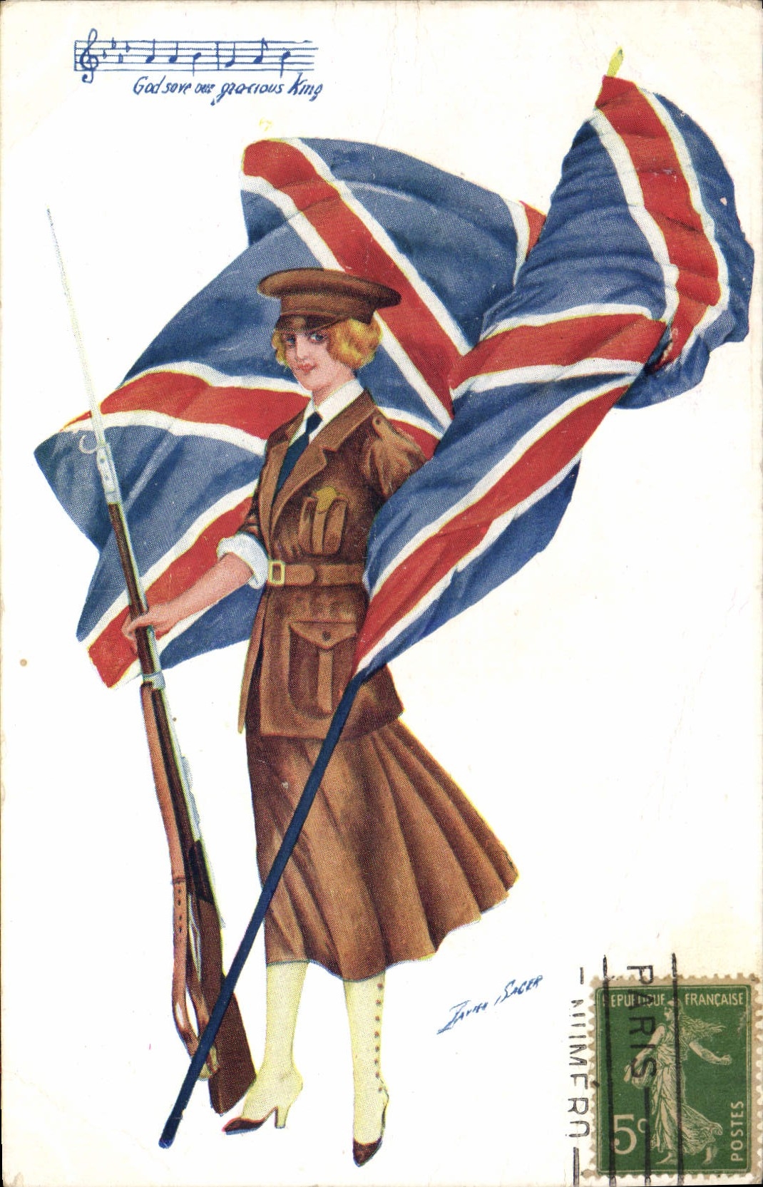 CPA Fantaisie Illustrateur Xavier Sager Femme Drapeau Angleterre