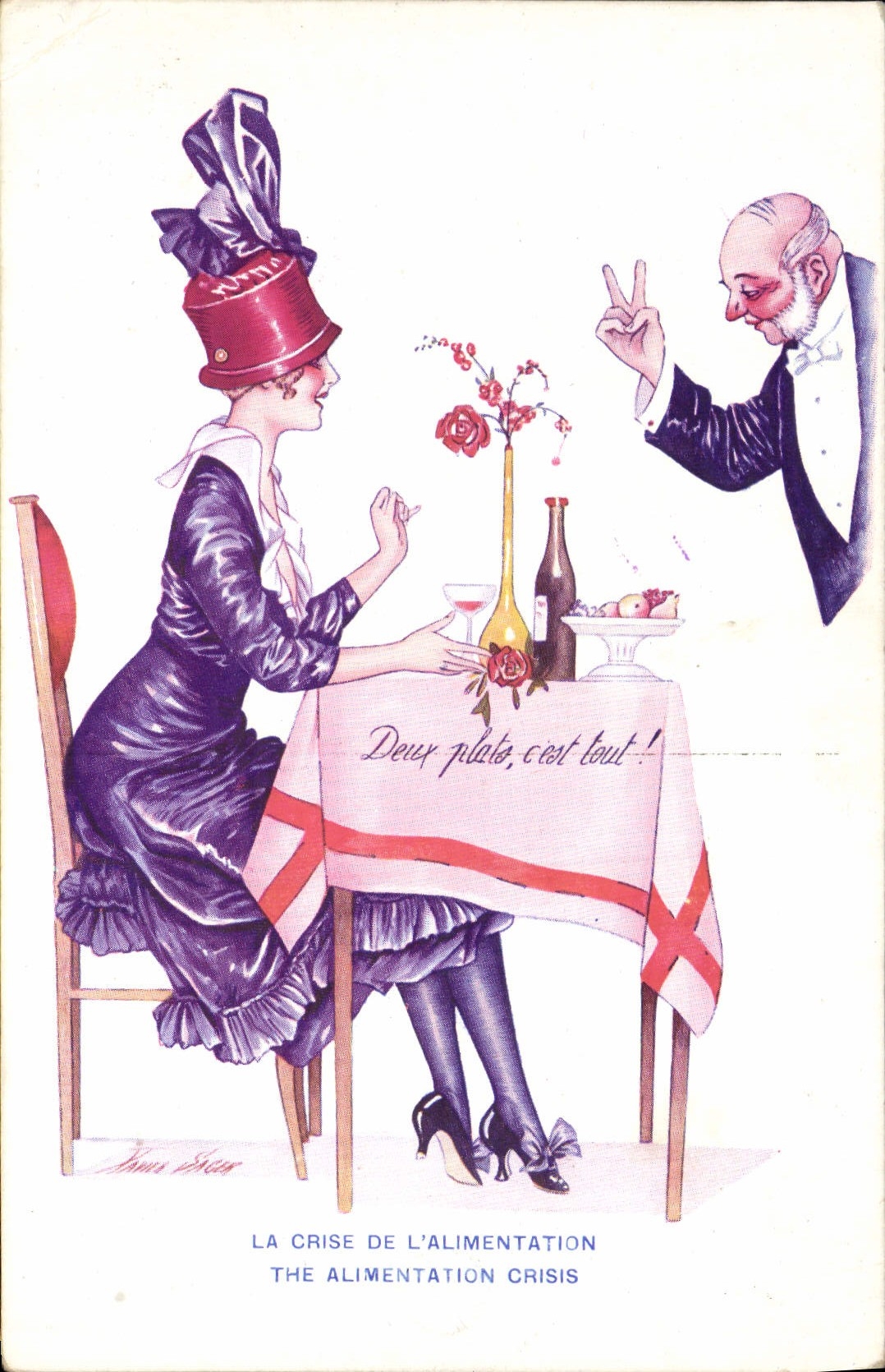 CPA Fantaisie Illustrateur Xavier Sager Femme La crise de l'alimentation Deux plats c'est tout