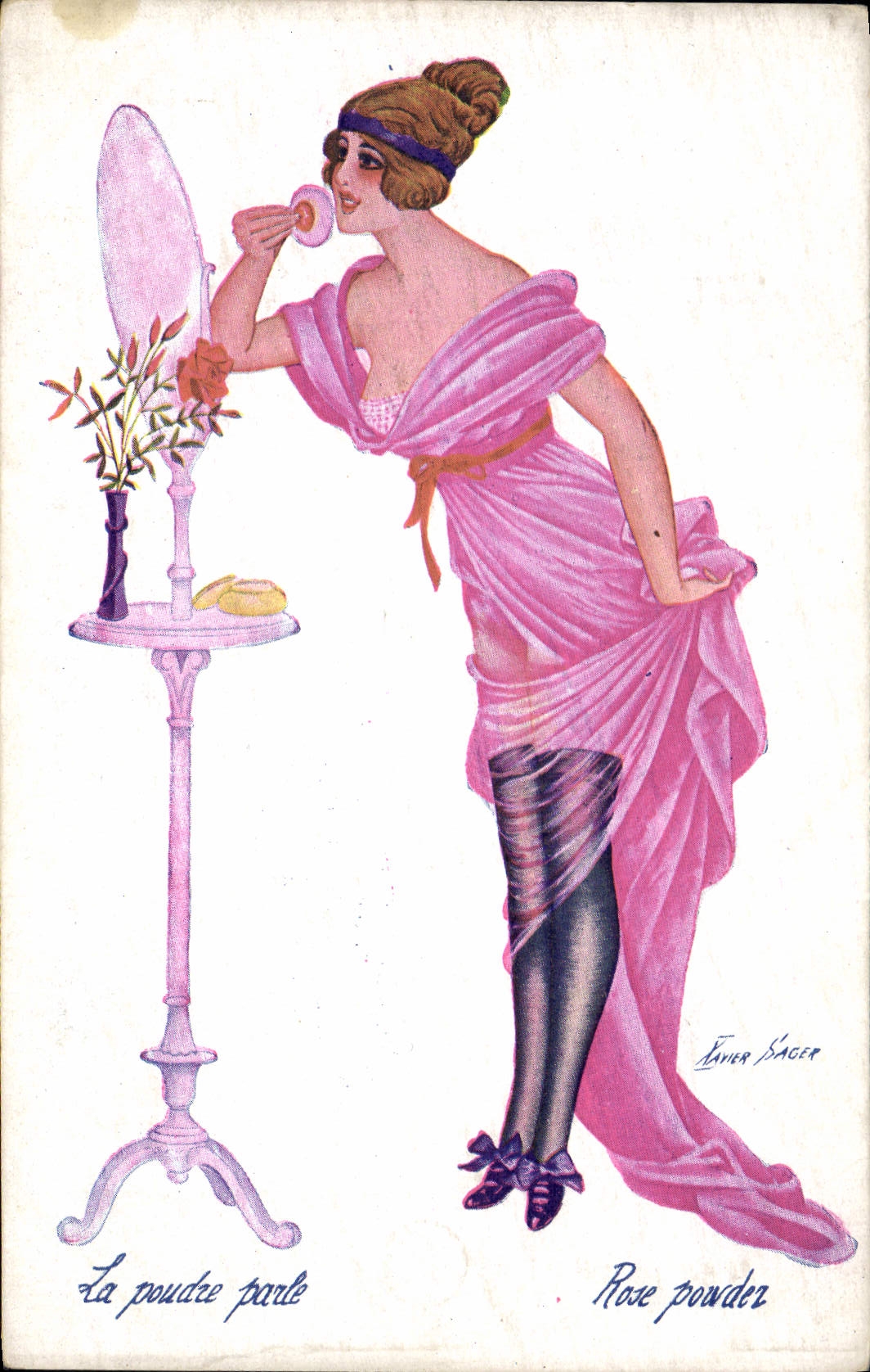 CPA Fantaisie Illustrateur Xavier Sager Femme La poudre parle