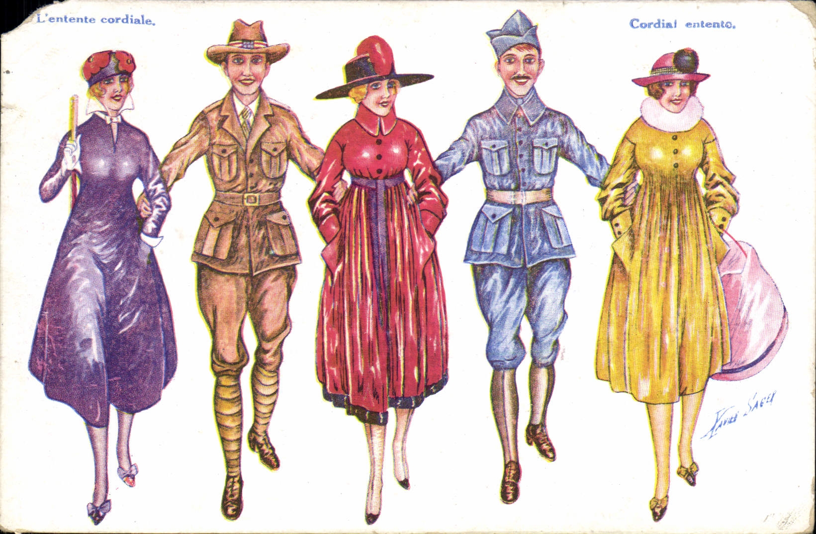 CPA Fantaisie Illustrateur Xavier Sager Femme L'entente cordiale Militaria