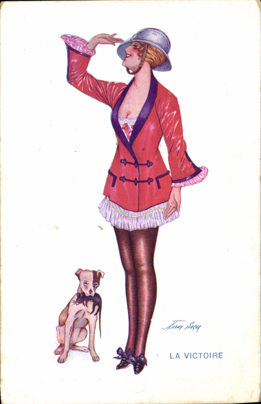 CPA Fantaisie Illustrateur Xavier Sager Femme La Victoire Chien Militaria