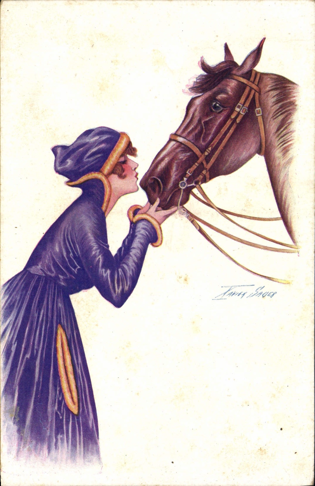 CPA Fantaisie Illustrateur Xavier Sager Femme Cheval