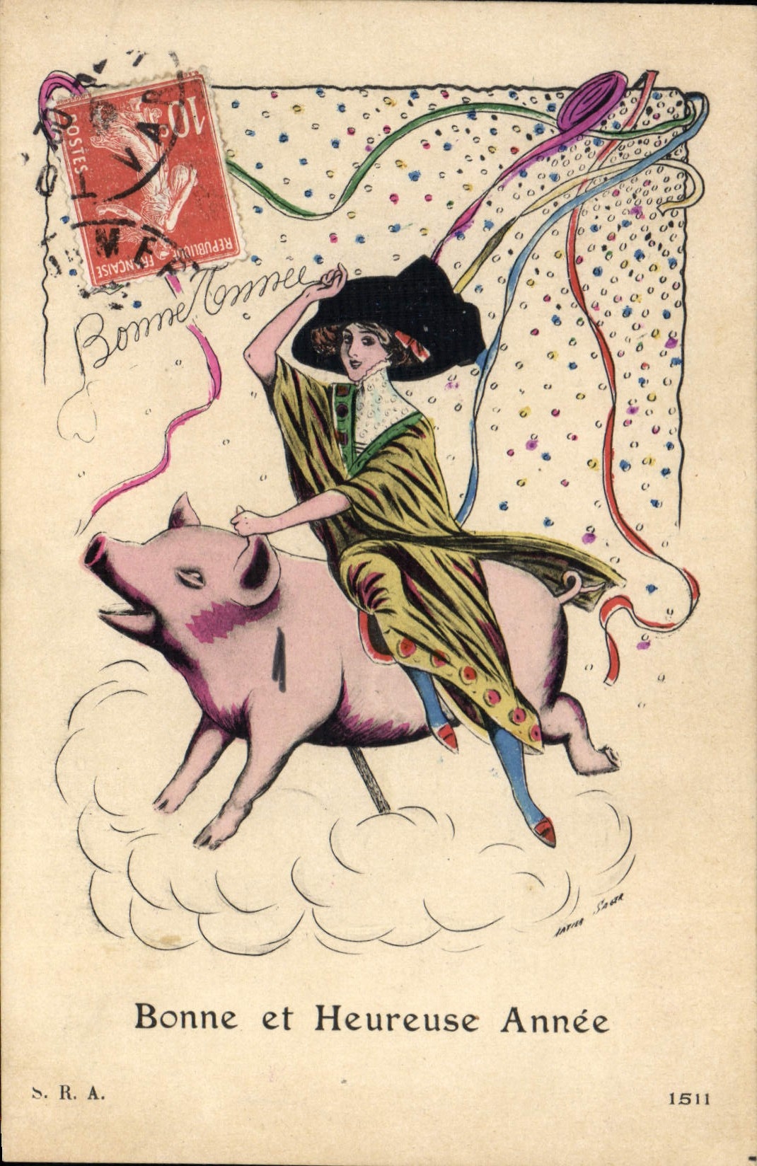 CPA Fantaisie Illustrateur Xavier Sager Femme Cochon Porc