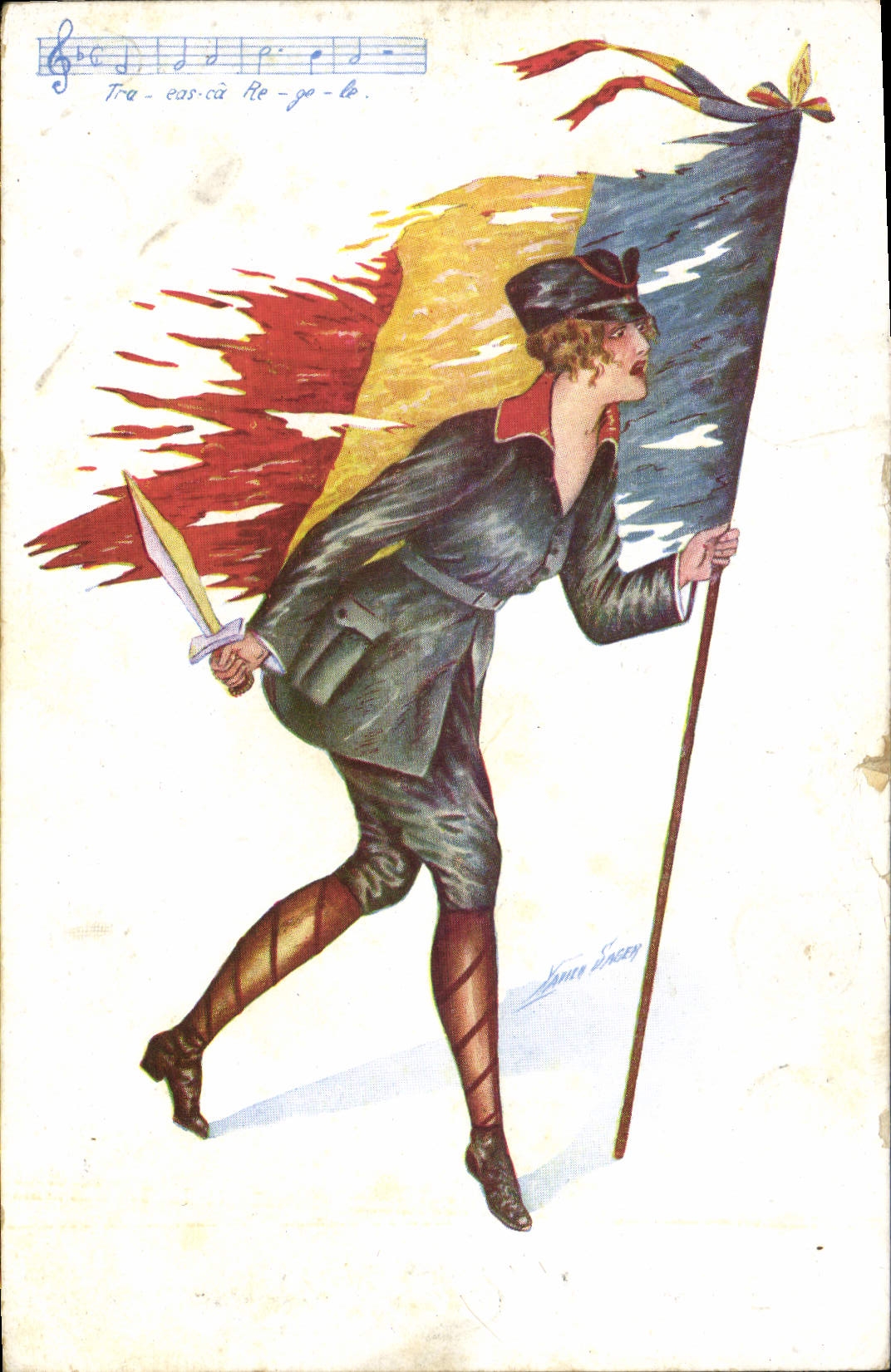 CPA Fantaisie Illustrateur Xavier Sager Femme Drapeau Belgique
