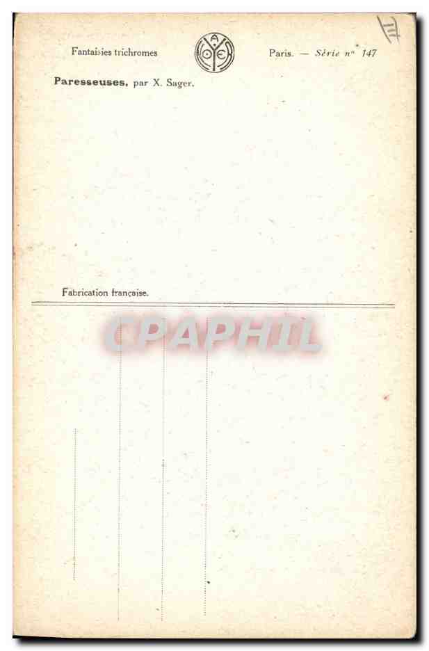 CPA Fantaisie Illustrateur Xavier Sager Femme Paresseuses — Rückseite