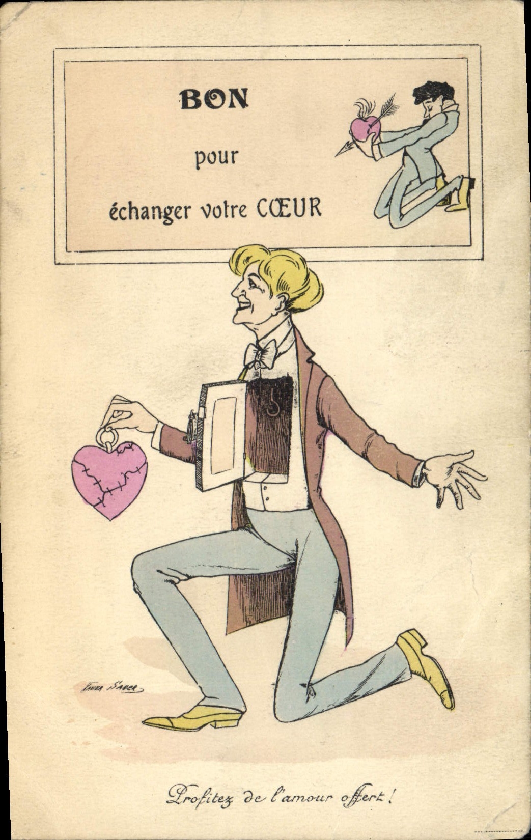 CPA Fantaisie Illustrateur Xavier Sager Bon pour echanger votre coeur