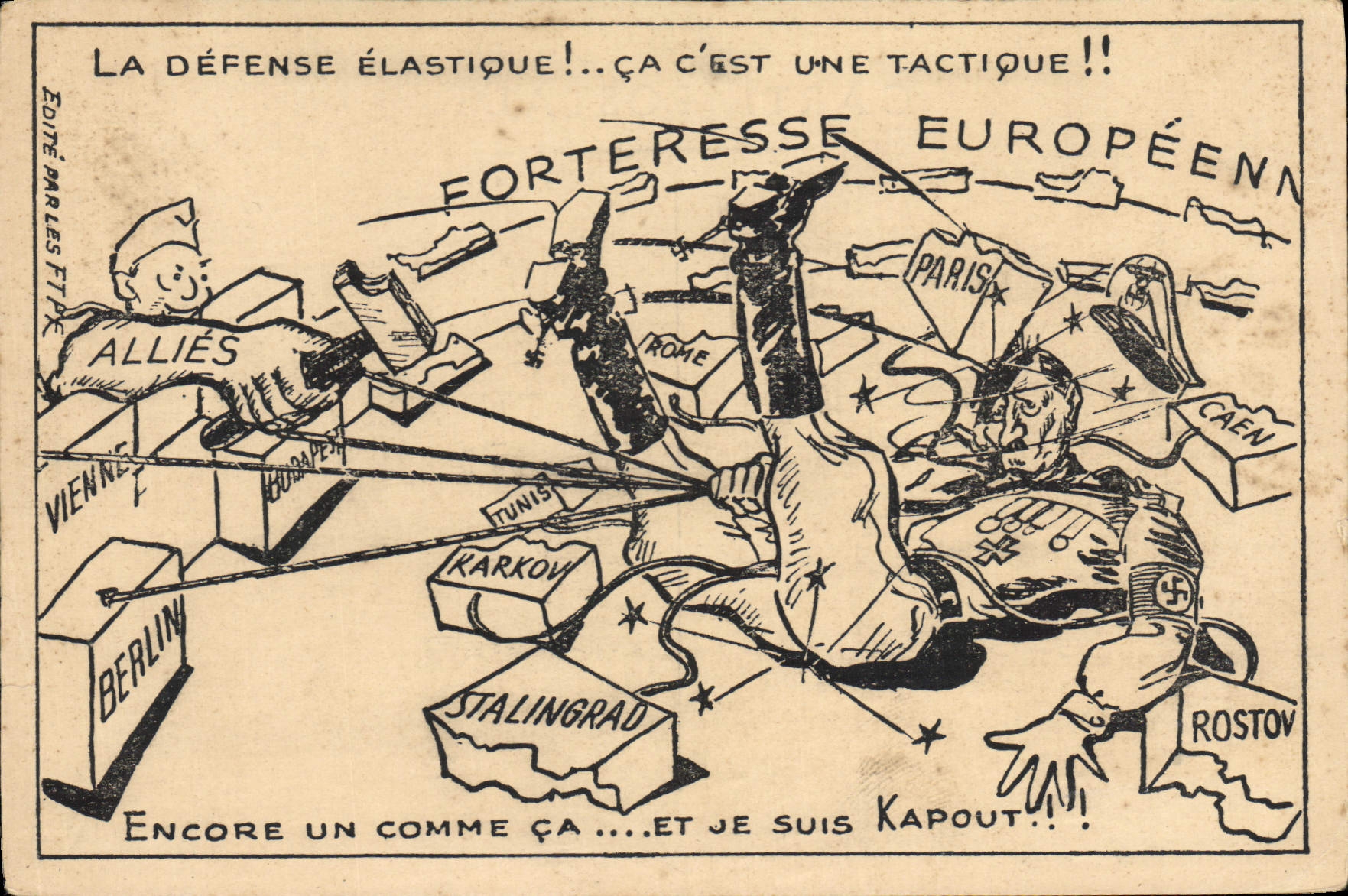 Tarjeta postal moderna Militaria La defensa elástica Adolf Hitler Nazi Stalingrado Berlín Viena Caen Rostov Roma París