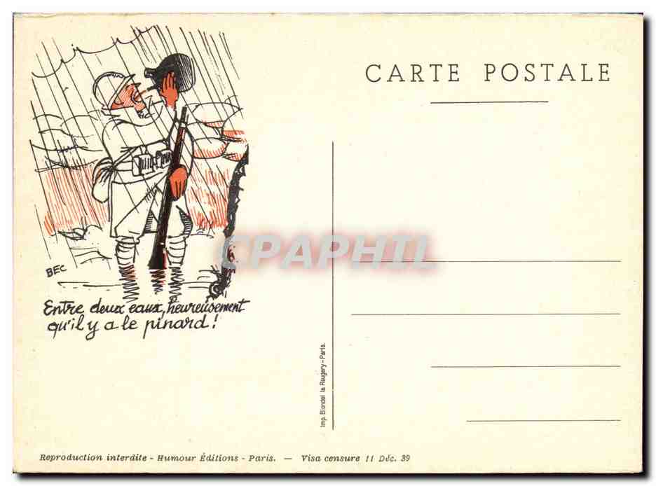 Deux soldats sous la pluie — caricature de Bec — Humour Éditions, Paris