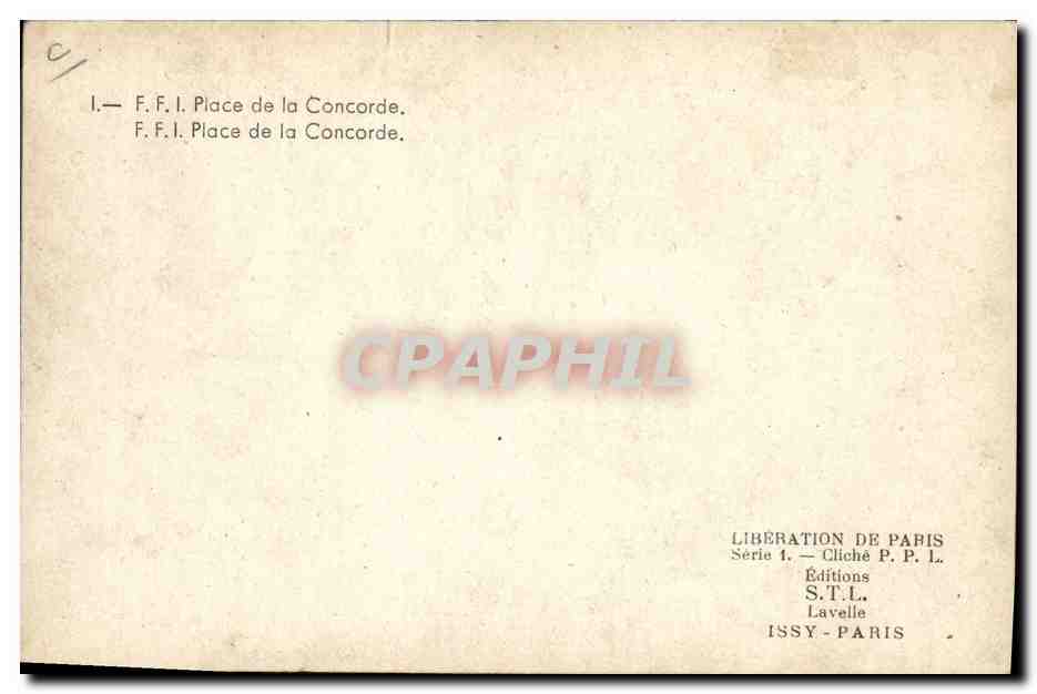 Tarjeta postal moderna Militaria París FFI Plaza de la Concordia Liberación de París — Reverso