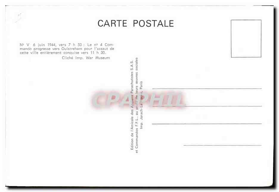 CPM Militaria Le n°4 Commando progersse vers Ouistreham pour l'assaut de cette ville  — Rückseite