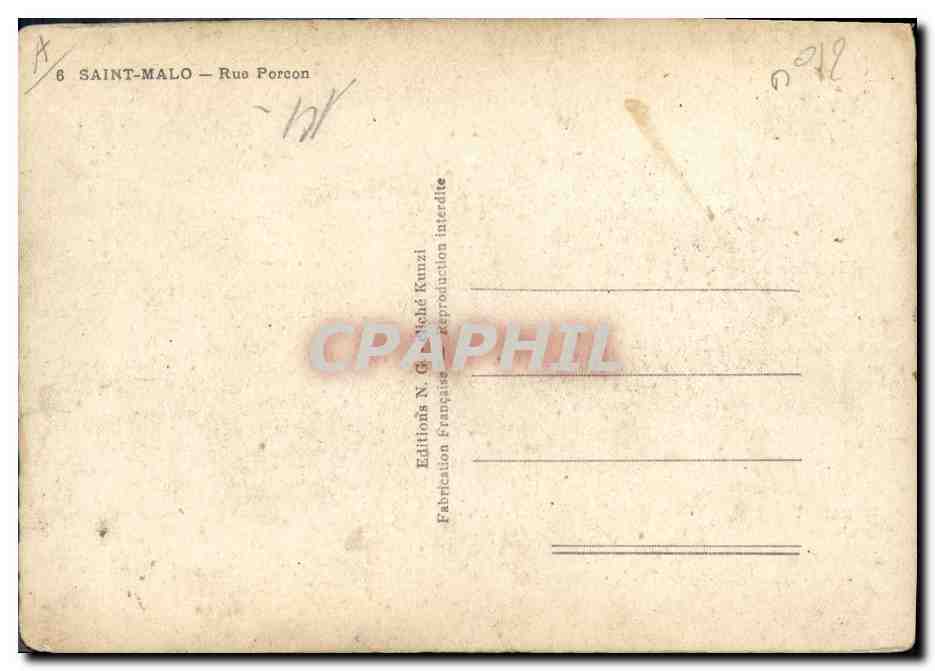 CPM Militaria Saint Malo Rue Porcon — Rückseite