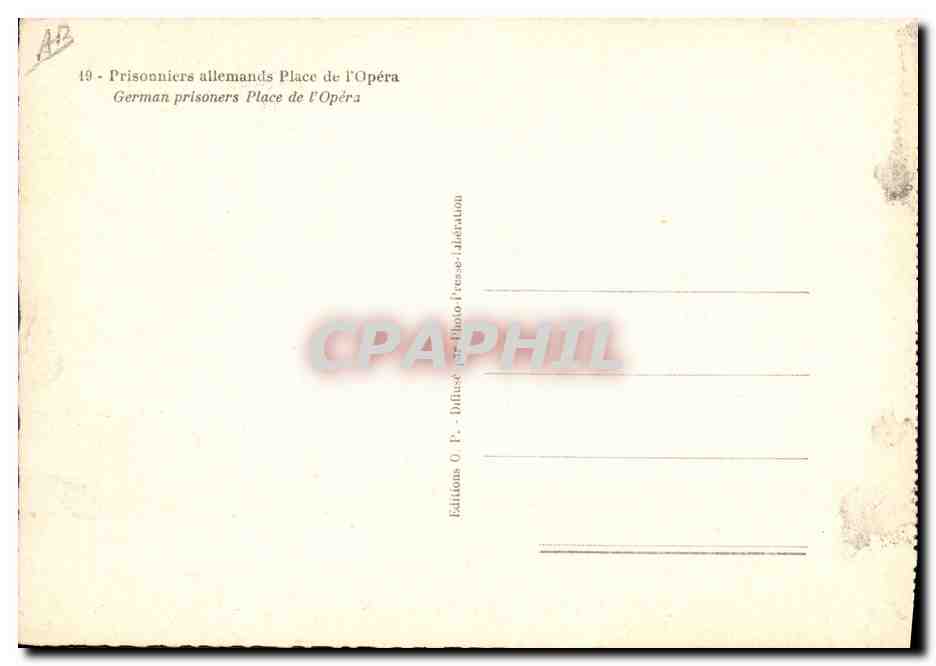 CPM Militaria Paris Prisonniers allemands Place de l'Opera — Verso