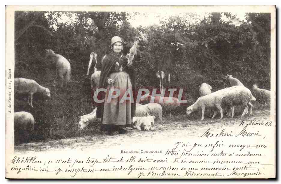 CPA Folklore Bergere Creusoise Moutons