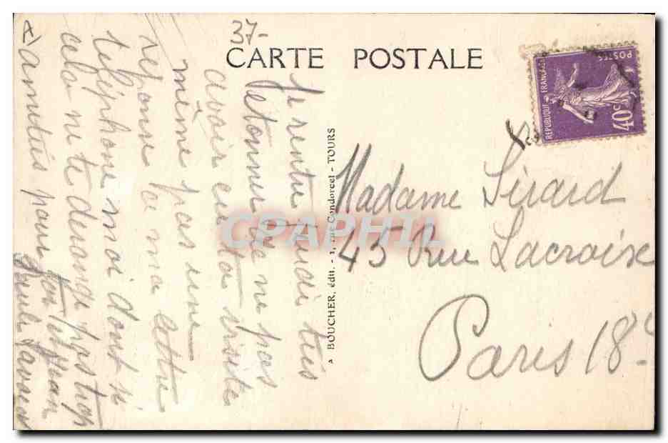 CPA Folklore Coiffes de Touraine — Verso