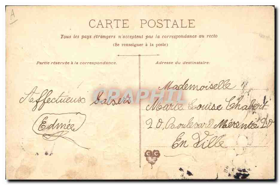 Bouquet bloemen en tarwekolven — E. Guillot — postzegel 10c — Achterkant