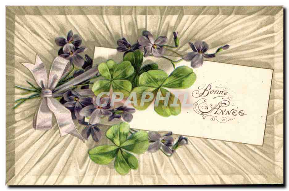 Bouquet de violettes et de trèfles — Bonne Année — éditeur non visible