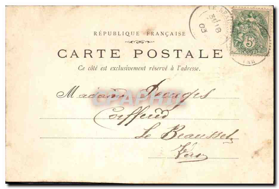 Oiseau portant une lettre — fleurs — 'Amabilités Sincères' — éditeur inconnu — Rückseite