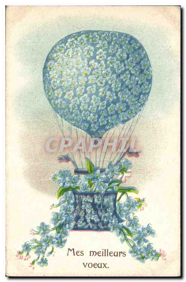 CPA Fantaisie Fleurs Ballon Dirigeable 