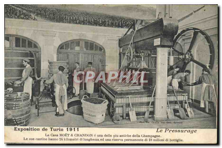 Pressurage — Exposition de Turin 1911 — Phot. Ch. - Imp. Ed. Epernay