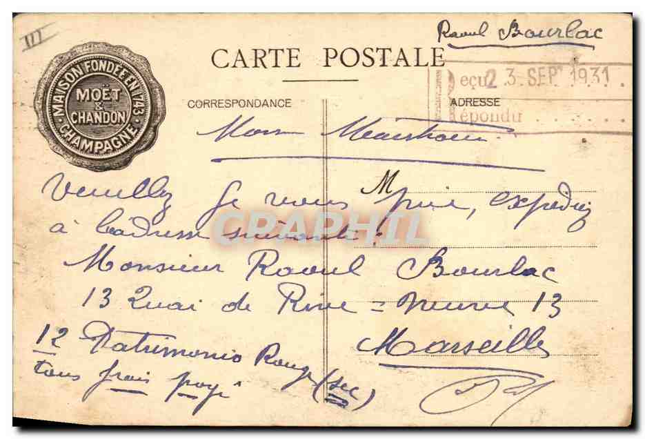 CPA Folklore Vin Vendanges Champagne Moet & Chandon Manutention des vins en futs — Verso