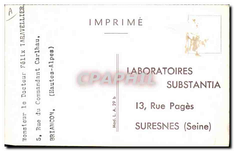 CPA Publicite Claude Galien Laboratoires Substantia Rue Pages Suresnes  — Verso