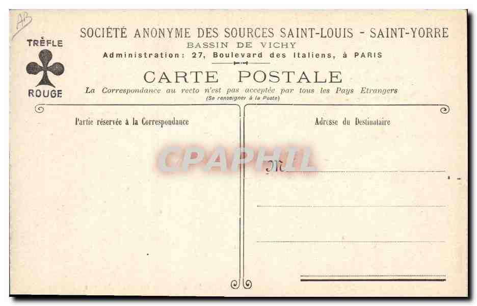 CPA Publicite Appareils d'evaporation produisant les sels de la Source Saint Louis  — Verso