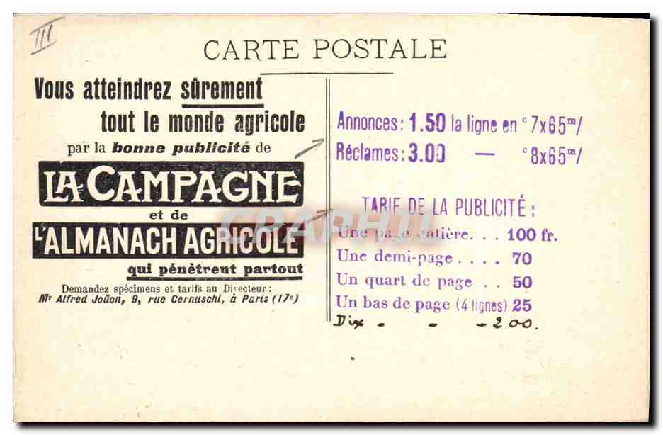 CPA Publicite Retour de la peche La Campagne L'Almanach Agricole — Verso
