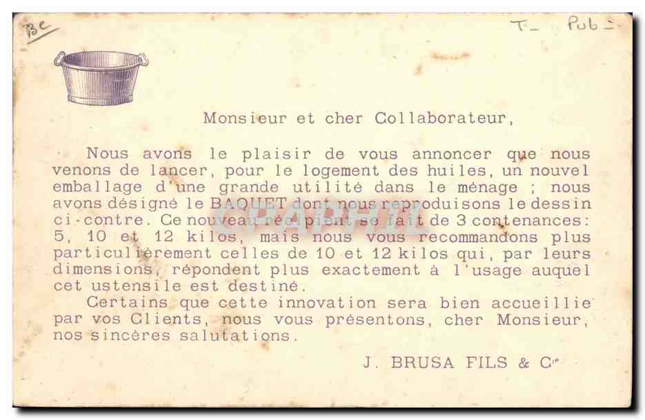 CPA Publicite Marseille Exposition Coloniale Grand Palais de l'Exportation Brusa Baquet  — Verso