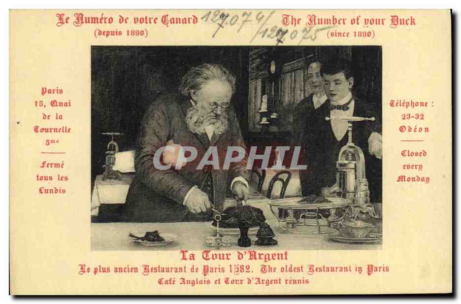 CPA Publicite La Tour d'Argent Restaurant Paris Canard 
