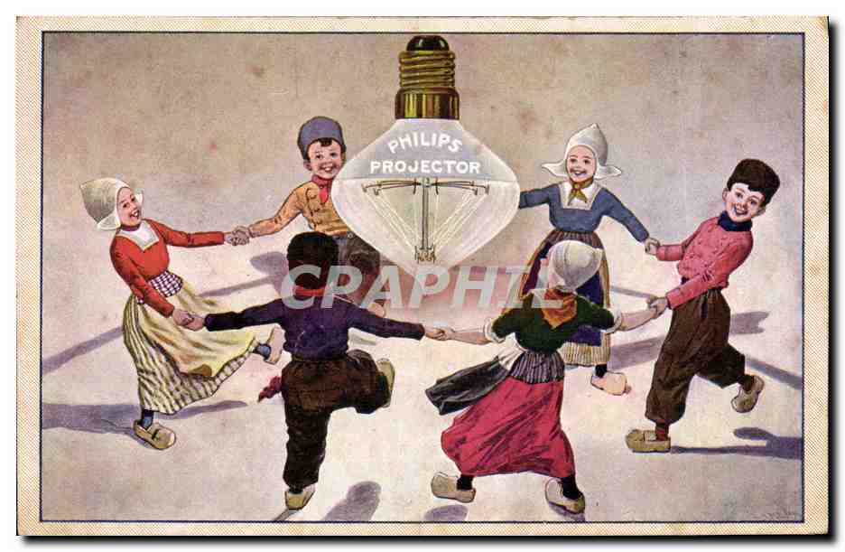 CPA Publicite Enfants Ampoule Philips Projector 