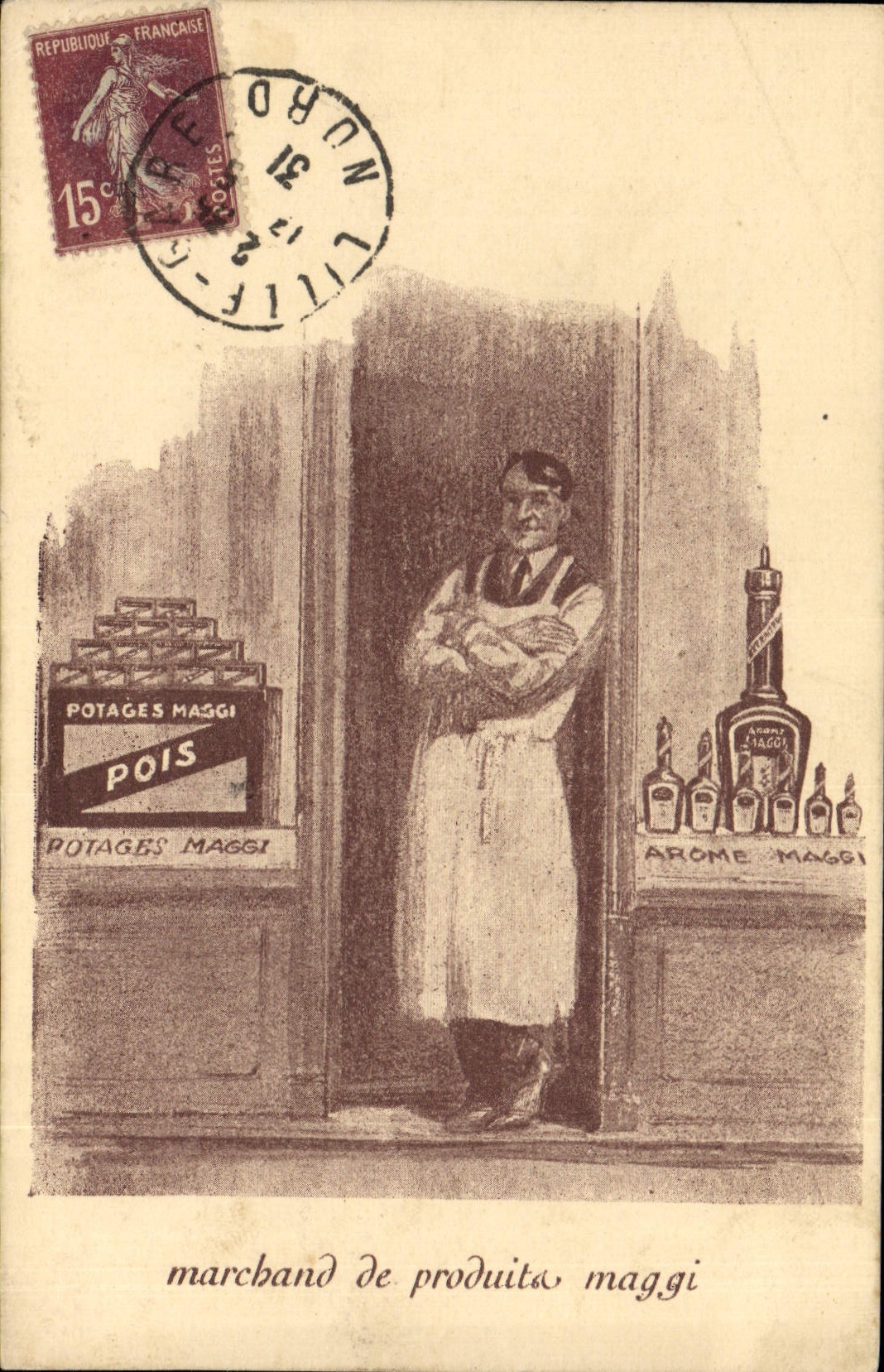 CPA Publicite Marchand de produits Maggi 